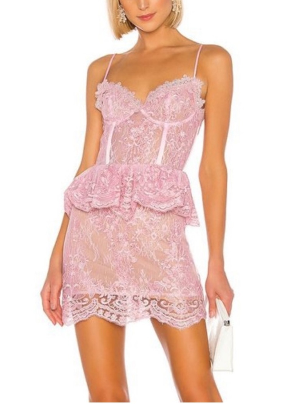 V. Chapman Pink peplum luxurious Lace mini Dress